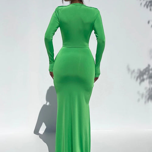 Load image into Gallery viewer, Sexy Deep V Long Sleeve Bodycon Women's Dress Slim Fit Lace Up High Split Female Maxi Dress Party Club Evening Dress
