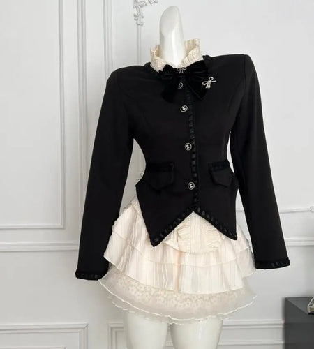 French Vintage Black Small Perfume Style Temperament Short Jacket Women's Autumn Winter Long Sleeved Single Breasted Cotton Coat