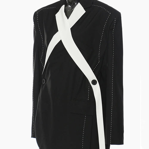 Load image into Gallery viewer, Women Topstitched Cross Big Size Blazer New Lapel Long Sleeve Loose Fit Jacket Fashion Tide Spring Autumn 2025 1DE9036
