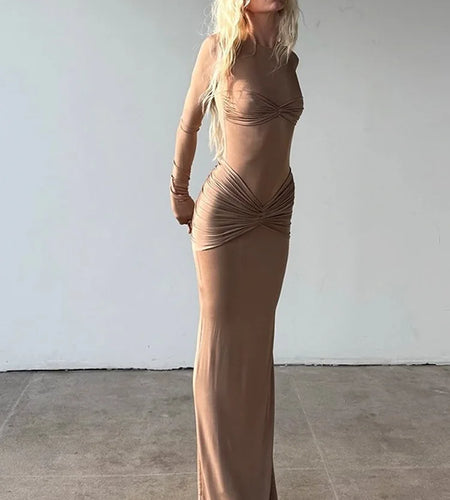 Elegant Long Sleeved High Stretch Tight Dress Women Fashion Solid Color Slim Party Club Evening Dress Winter New 2025