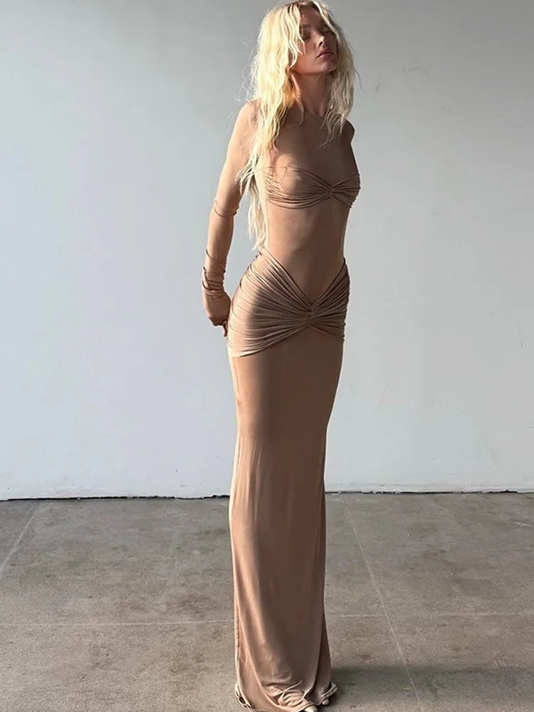 Elegant Long Sleeved High Stretch Tight Dress Women Fashion Solid Color Slim Party Club Evening Dress Winter New 2025