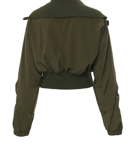 Loose Fit Army Green Big Pocket Casual Jacket New Lapel Long Sleeve Women Coat Fashion Tide Spring Autumn 2025 7AB1819