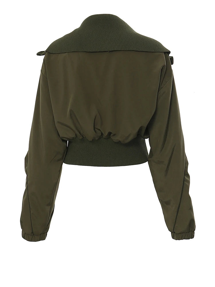 Loose Fit Army Green Big Pocket Casual Jacket New Lapel Long Sleeve Women Coat Fashion Tide Spring Autumn 2025 7AB1819