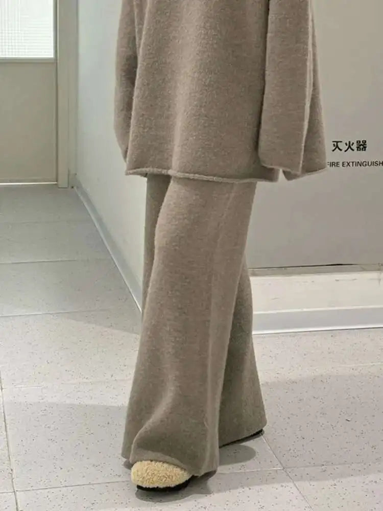 High Elastic Waist Purple Warm Knitting Long Wide Leg Pants New Trousers Women Fashion Tide Autumn Winter 2025 1DH9200