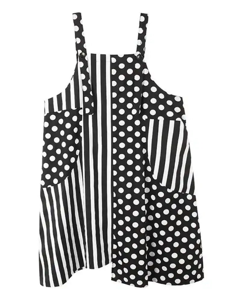 Women Black Dot Printed Big Size Pocket Strap Dress New Square Collar Sleeveless Fashion Tide Spring Autumn 2025 1DH6187