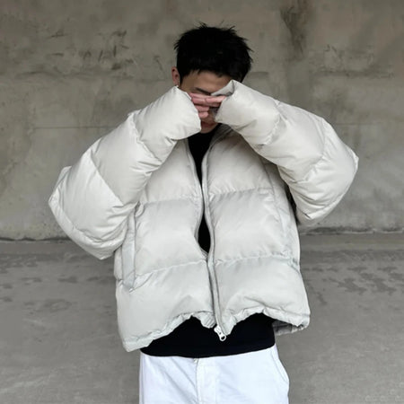 Men's Cotton Coats Stand Collar Zipper Solid Color Loose Menswear Thickened Fashion Simple Male Padded Jackets 9C9080