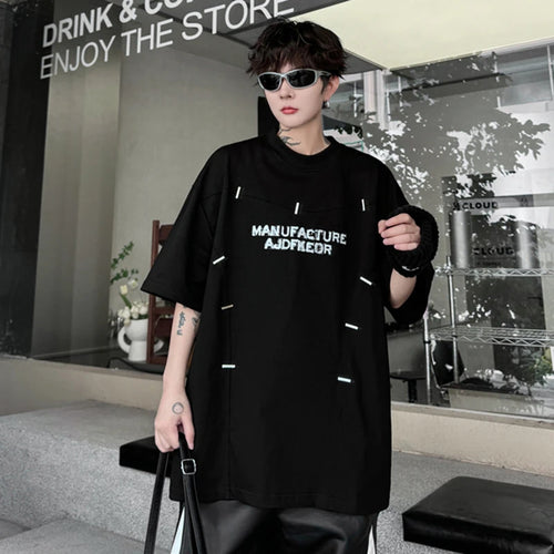 Load image into Gallery viewer, Male Tee Summer Round Neck Letter Printing Rivet Decoration Loose Short Sleeve Men&#39;s T-shirt High Street 28W3292
