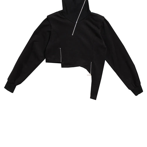 Load image into Gallery viewer, Loose Fit Black Zipper Irregular Sweatshirt New Turtleneck Long Sleeve Women Big Size Fashion Spring Autumn 2025 1DE3327
