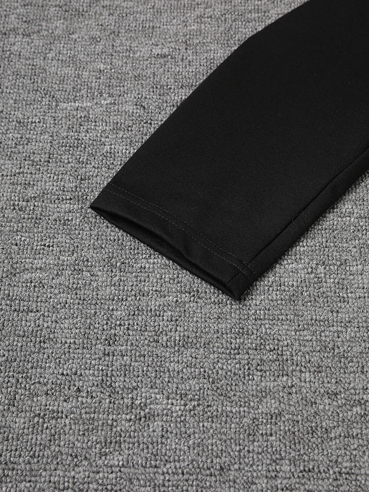 Women Black Zipper Irregular Hem Slit Midi Dress New Turtleneck Long Sleeve Fashion Tide Spring Autumn 2025 1DH9354