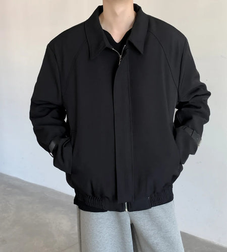 Turn-down Collar Men's Jacket Thick Leather Buckle Outerwear Casual Zipper Solid Color 2024 Autumn Winter Trendy 9C8802