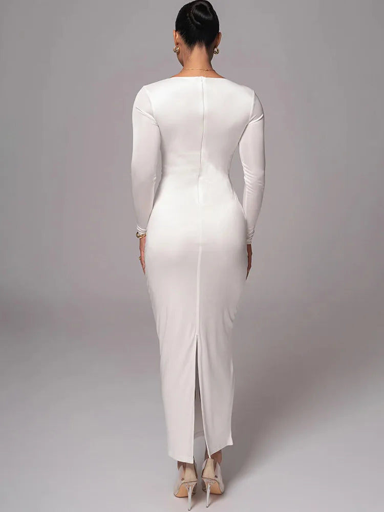 Sexy Hollowed Out Long Sleeved Dress Dress For Women Elegant Bodycon Party Club Evening Dress Winter 2025 Female Vestido