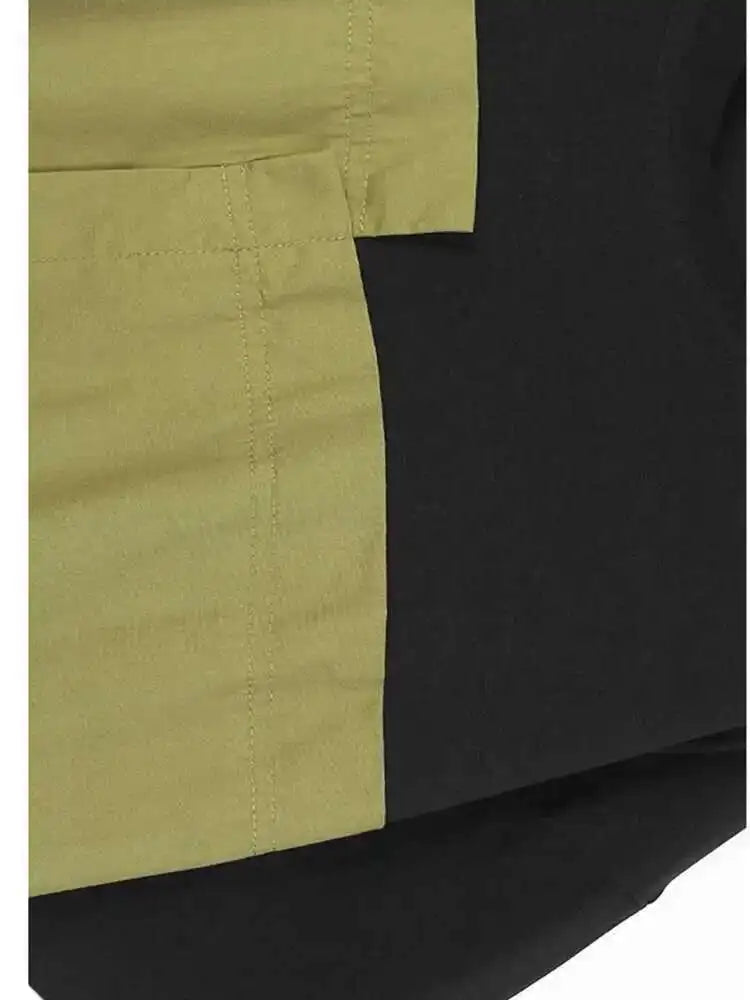 Women Khaki Color-block Pleated Big Size Midi Dress New Round Neck Short Sleeve Fashion Tide Spring Summer 2025 1DH5680