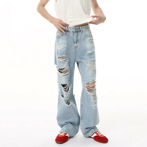 Load image into Gallery viewer, Men&#39;s Jeans New American High Street Style Personalized Hole Design Distressed Straight Wide Leg Male Denim Pants 9W1835
