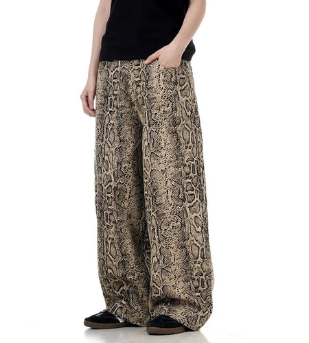 Spring Men's Leopard Print Pants Loose Straight New American Fashion High Street Wide Leg Long Male Trousers 9W1377
