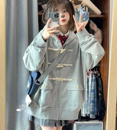 Y2k Aesthetic Horn Button Jacket Womens Jackets 2025 Autumn New Korean Kawaii Solid Preppy Clothes Casual All Match Femme Tops