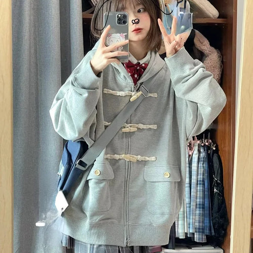 Load image into Gallery viewer, Y2k Aesthetic Horn Button Jacket Womens Jackets 2025 Autumn New Korean Kawaii Solid Preppy Clothes Casual All Match Femme Tops
