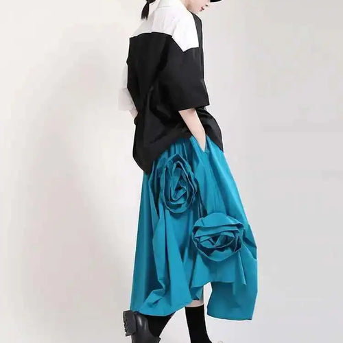Load image into Gallery viewer, High Elastic Waist Blue Three Dimensional Flower Pleated Half-body Skirt Women Fashion New Spring Autumn 2025 1DF5749

