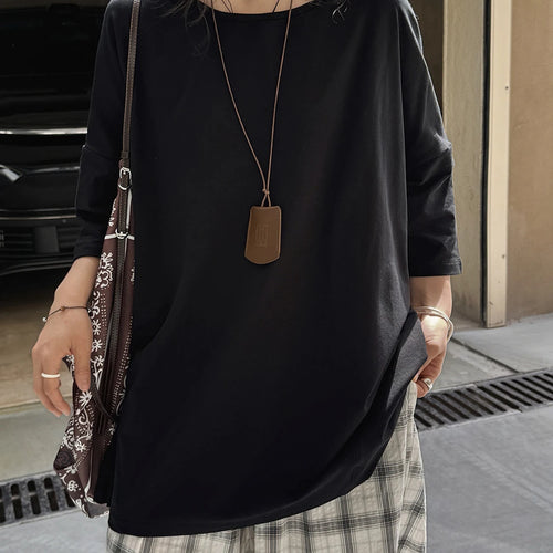 Load image into Gallery viewer, Women White Shaped Spliced Big Size Casual T-shirt New Round Neck Half Sleeve Fashion Tide Spring Summer 2025 1DJ1530
