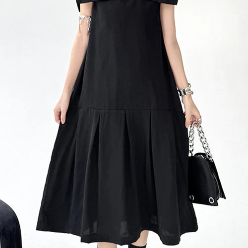 Load image into Gallery viewer, Women Black Brief Pleated Elegant Midi A-line Dress New Sailor Collar Sleeveless Fashion Tide Spring Summer 2025 1DJ1163
