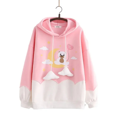 Load image into Gallery viewer, Kawaii Women Hoodies Harajuku Bear Print Cute Drawstring Hooded Sweatshirts Winter Long Sleeve Female Sweet Pullover Tops
