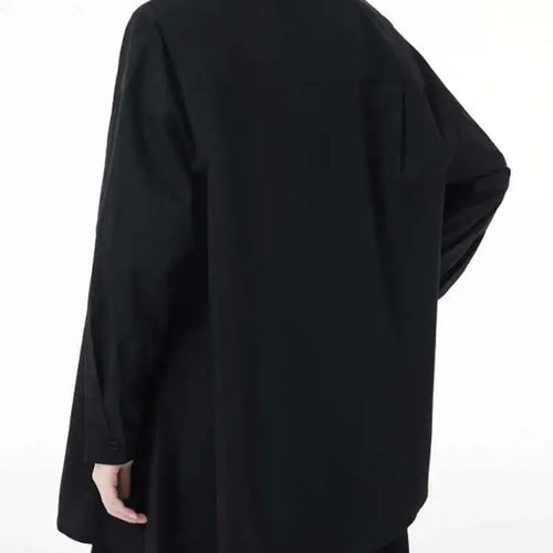 Load image into Gallery viewer, Women Black Big Size Asymmetric Blouse New Lapel Long Sleeve Loose Fit Shirt Fashion Tide Spring Autumn 2025 1DH3448
