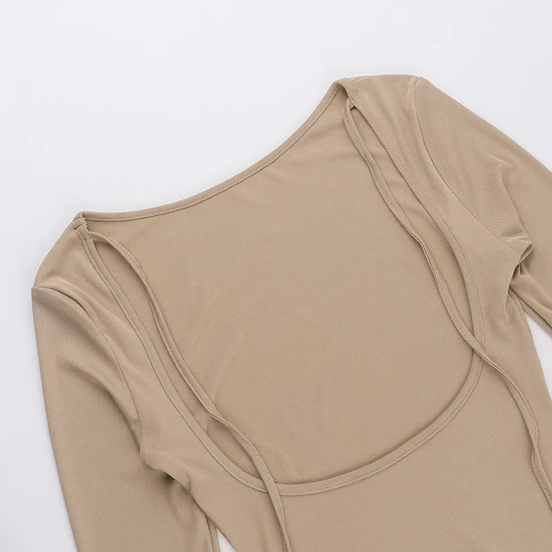 Sexy Long Sleeve Backless Bodycon Maxi Dress Women Slim High Waist Elegant O-neck Holiday Dress Ladies Outfits Autumn