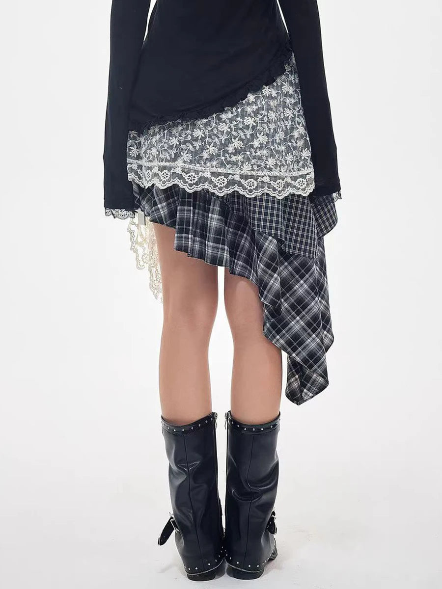 Hit Color Spliced Pliad Irregular Skirts for Women High Wasit Patchwork 3D Flower Fashion Skirt Female Clothing New