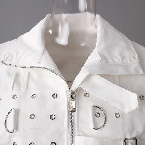 Load image into Gallery viewer, White Metal Circle Buckle Shaped Short Jacket New Lapel Long Sleeve Women Coat Fashion Tide Spring Autumn 2025 19ZZ1557
