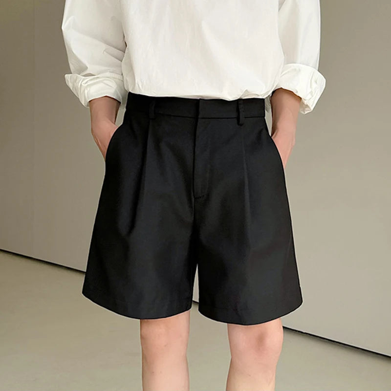 Summer Men's Suit Shorts Spliced Detachable Mesh Knee Length Solid Color All-match New Trendy Male Fashion Tide 9C5962