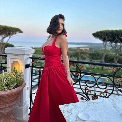 Load image into Gallery viewer, Summer Fit and Flare Halter Dress 2024 Red Elegant Bodycon Party Dresses Sexy Long Casual Dress Women's Clothing
