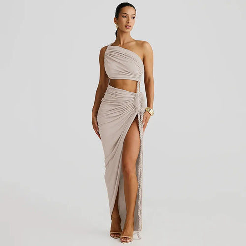 Load image into Gallery viewer, Off-shoulder Thigh High Split Sexy Maxi Dress For Women Fashion Strapless Sleeveless Ruched Bodycon Club Party Dress
