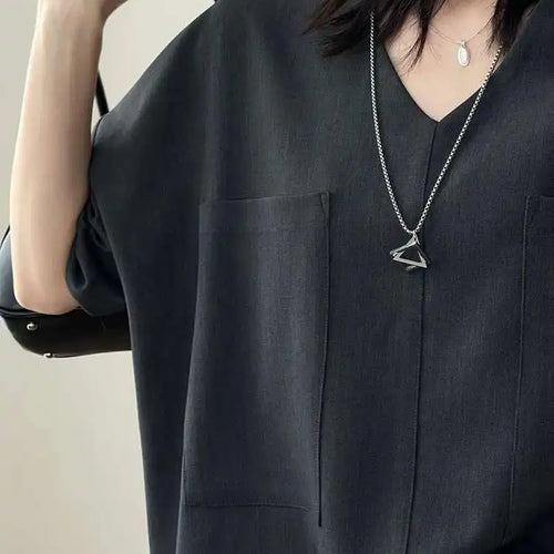 Load image into Gallery viewer, Women Gray Double Pocket Big Size Elegant Mini Dress New V--Neck Long Sleeve Fashion Tide Spring Autumn 2025 1DH7310
