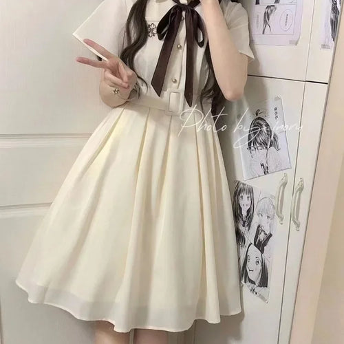 Load image into Gallery viewer, Autumn Kawaii School Dress Soft Girls Mori Sweet Lolita Embroidery Student Party Mini Short Dresses
