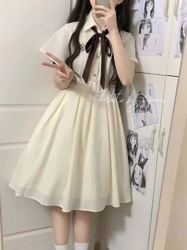 Autumn Kawaii School Dress Soft Girls Mori Sweet Lolita Embroidery Student Party Mini Short Dresses