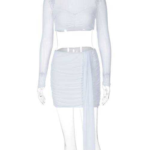 Load image into Gallery viewer, Women Fashion 2 Pcs Sets Long Sleeve Patchwork Sexy Crop Top Patchwork Pleated Skirt Spring Y2K Clothes Party Festival
