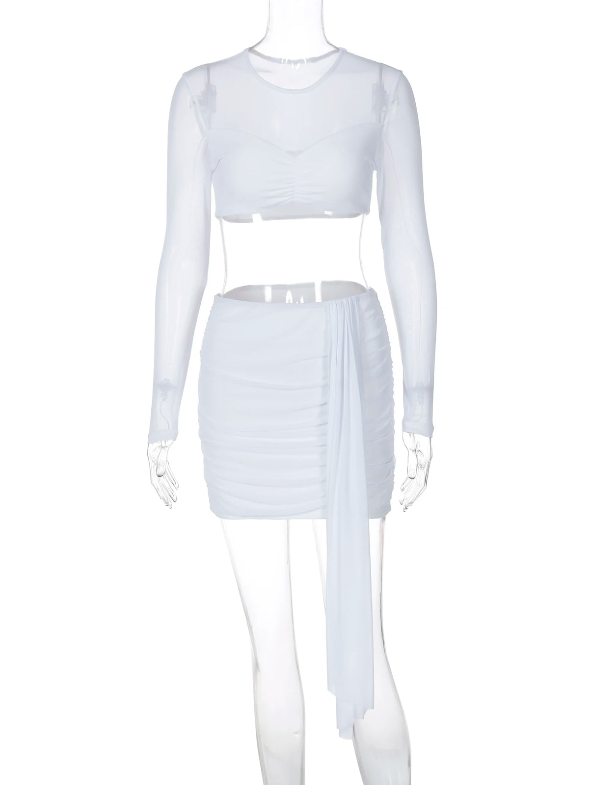 Women Fashion 2 Pcs Sets Long Sleeve Patchwork Sexy Crop Top Patchwork Pleated Skirt Spring Y2K Clothes Party Festival