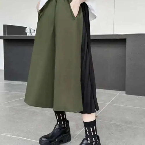 Load image into Gallery viewer, High Elastic Waist Army Green Color-block Pleated Wide Leg Pants New Trousers Women Fashion Spring Autumn 2025 1DH5281
