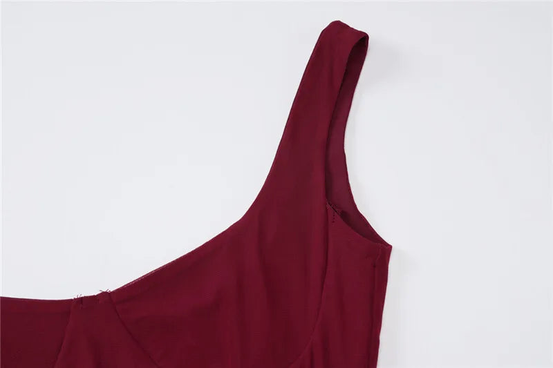 Mesh See Through Sexy Maxi Dress For Women Burgundy Spaghetti Strap Sleeveless Backless Elegant Club Party Long Dress