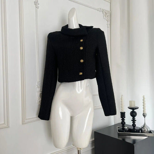 Load image into Gallery viewer, French Fashion Woman Autumn Winter Retro Black Long Sleeves Coat Vintage Elegant Single Breasted Festival Short Jacket Tops Chic
