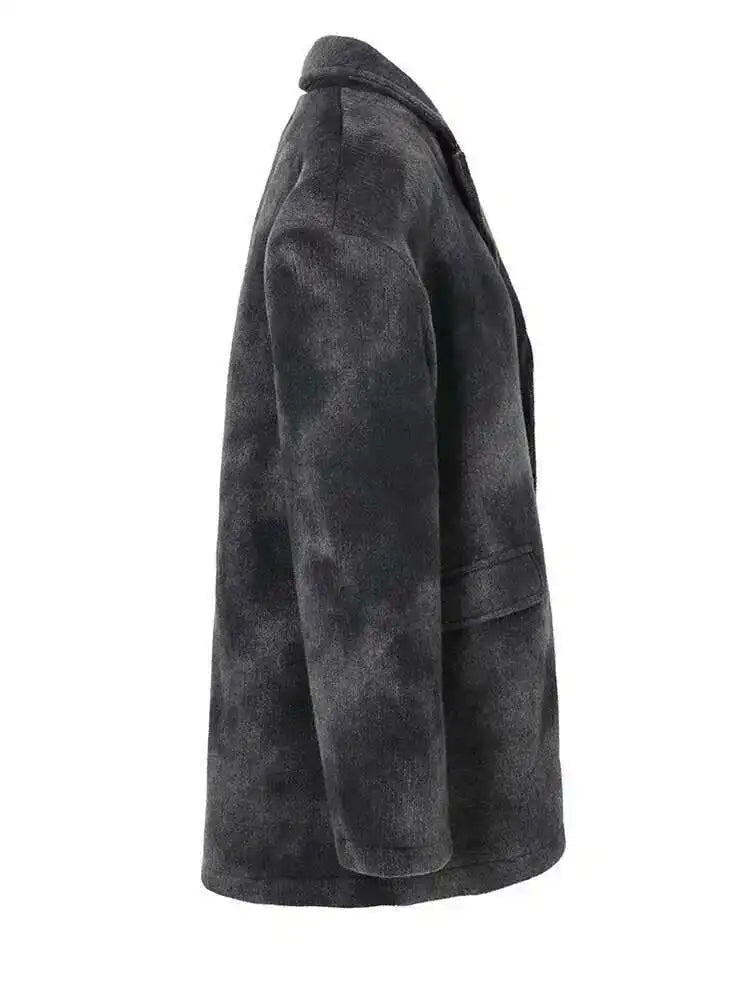 Loose Fit Black Tie Dye Big Size Thick Woolen Coat Parkas New Long Sleeve Women Fashion Tide Autumn Winter 2025 1DF3278