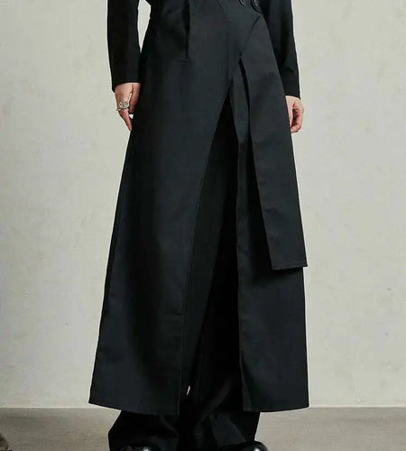High Waist Black Irregular Slit Hem Layers Spliced Long Half-body Skirt Women Fashion Tide New Spring Autumn 2025 1DF8244