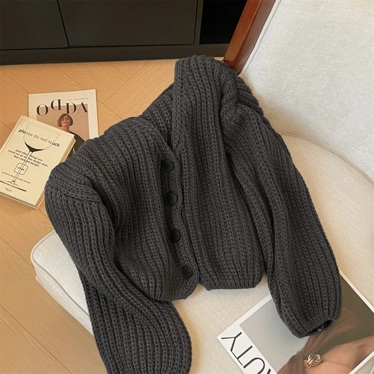 Autumn Winter Grey Single Breasted Long Sleeves Sweater Korean Fashion Women Holiday Cardigan Knitted Tops Casual Versatile Chic