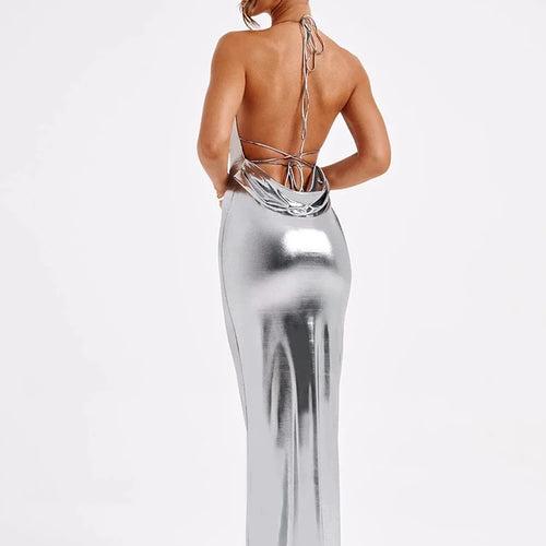 Load image into Gallery viewer, Sexy Sleeveless Metal Dress For Women Elegant Backless Evening Dress Maxi Bodycon Vestidos Fashion Party Clubwear 2024
