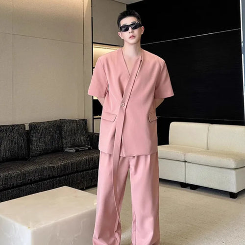 Load image into Gallery viewer, Men's Pants Set Short Sleeve Shits Loose Trendy Single Breasted Tide Solid Color Simple Top Straight Leg Trousers 9W1879
