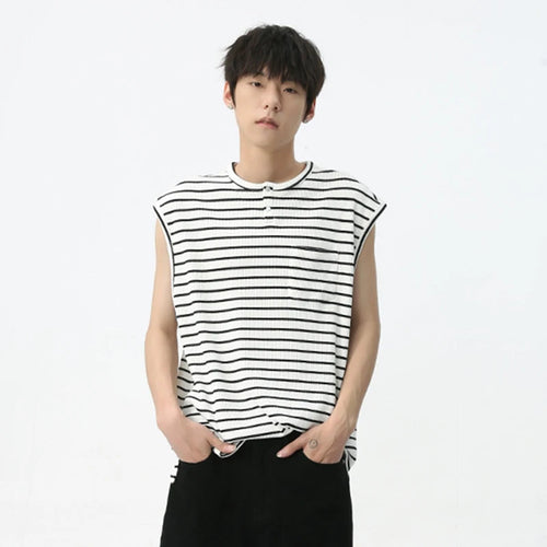 Load image into Gallery viewer, Men&#39;s Casual Tank Top Korean Style Simple Striped Shoulder Pads Sleeveless Fashion Color Contrast Crewneck Male Vest C
