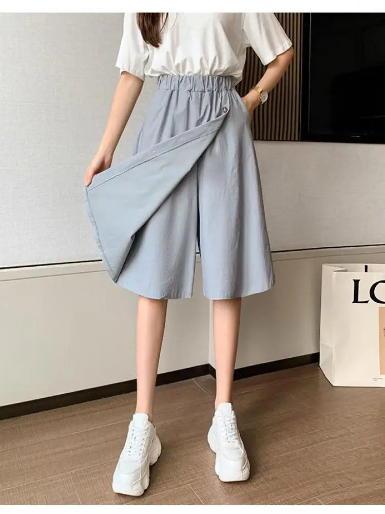 Solid Button Wide Leg Pant Skirt Female High Waist Loose Pentagonal Pant Korean Baggy Casual Fashion Trend Women Clothing Summer