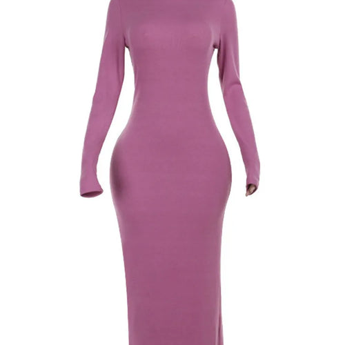 Load image into Gallery viewer, Turtleneck Long Sleeve Maxi Dress For Women Autumn New Elegant Solid Slim Fit High Waist Sexy Long Dress Ladies New
