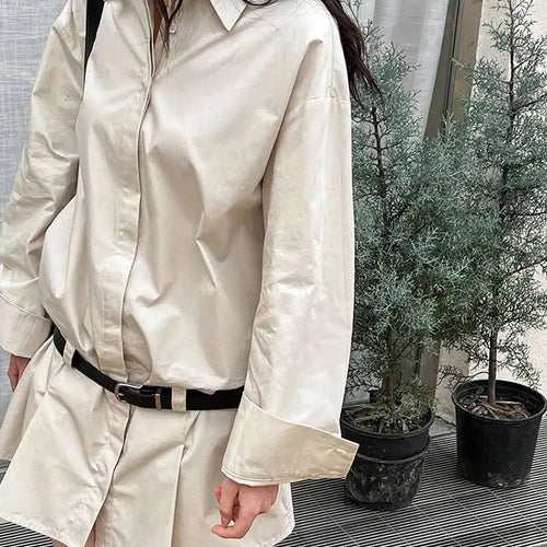 Load image into Gallery viewer, Women White Hem Pleated Elegant Big Size Mini Shirt Dress New Lapel Long Sleeve Fashion Tide Spring Autumn 2025 1DH9552
