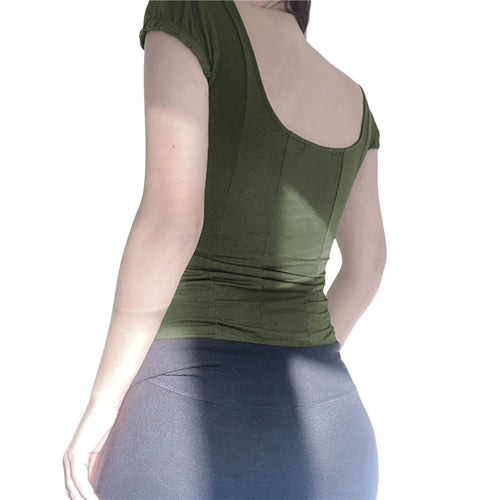 Load image into Gallery viewer, E Girl y2k Top Women Aesthetic Lace Trim Tie Front V Neck Short Sleeve T Shirt 2000s Style Clothes Vintage Streetwear
