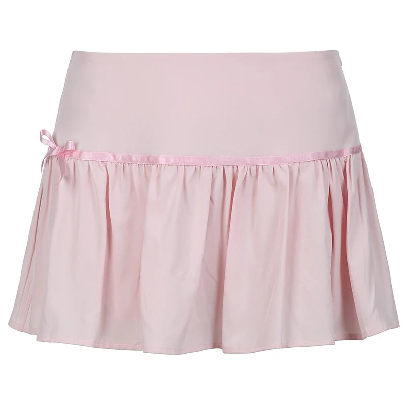 Hotsweet Pink Spliced Summer Mini Skirt Bow Korean Fashion Cute Folds A-Line Women Skirts Coquette Clothes Girls New